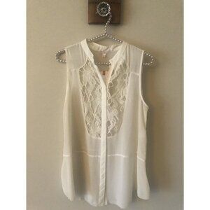 NWT Margo & Sebastian Size M Sleeveless Blouse Lace Trim Off White Romantic
